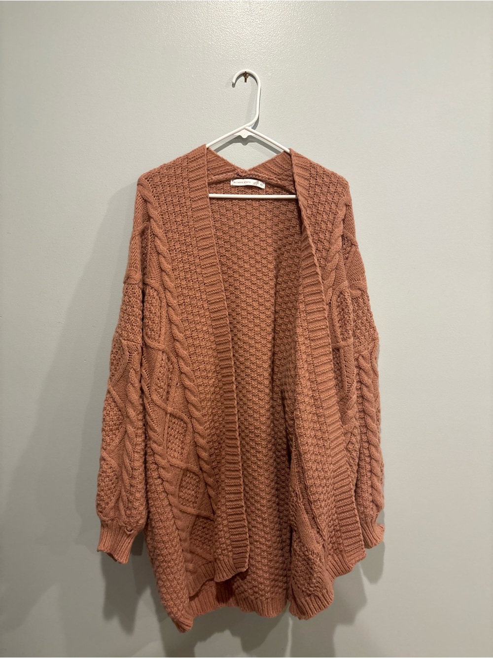 Altar'd State Dusty Rose Cable Knit Open-Front Cardigan